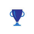 Blue icon of a trophy representing 'Achieving excellence'