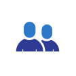 Blue icon of two people representing 'Care for our people'