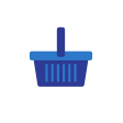 Blue icon of a basket representing 'Dedication to the customer'
